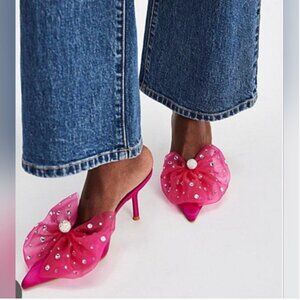 Jeffrey Campbell NEW Rhinestone Bow Kitten Heels Pink shoes size 8
